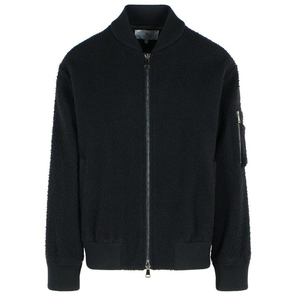 Seven Gauge Black Wool Bomber Jacket Men
